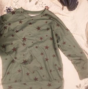 french terry knit pullover shirt, size small, oversized small, green, stars